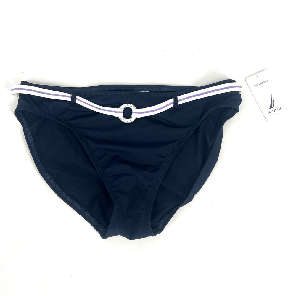 Nautica Separates Belted Bikini Swimwear Bottom Womens Size 12 Navy Lilac New